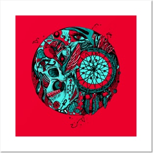 Turqred Skull and Dreamcatcher Circle Posters and Art